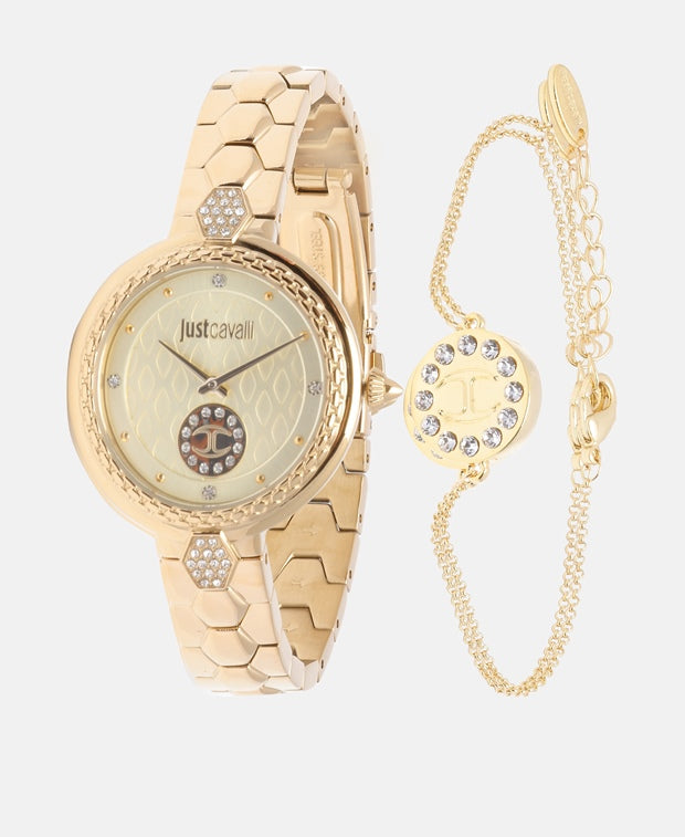 Just Cavalli Set aus Uhr und Armbändern Farbe Gold